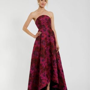 Multicolor Strapless Brocade High Low A Line Gown