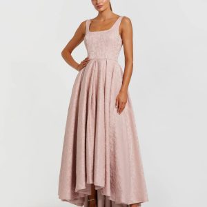 Pink Sleeveless Square Neck High Low Gown