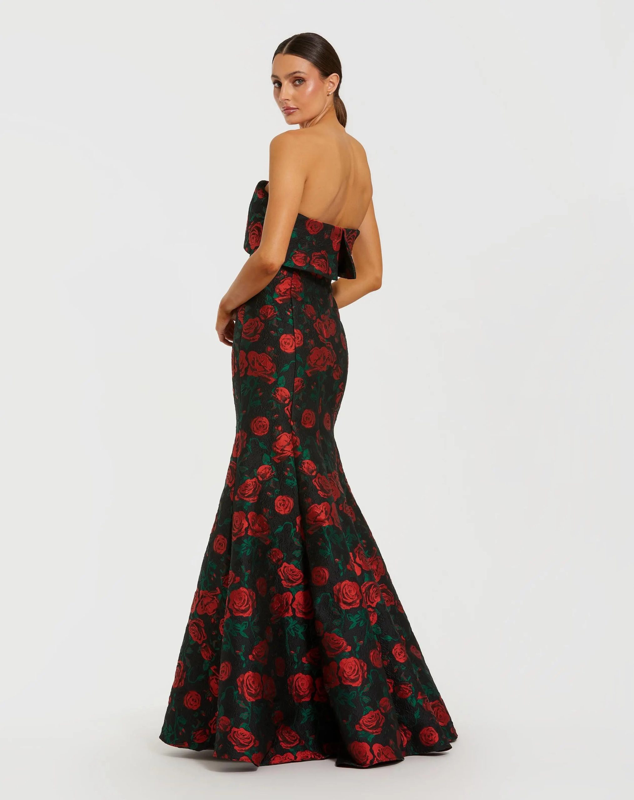 Black Strapless Floral Brocade Mermaid Gown - Image 3