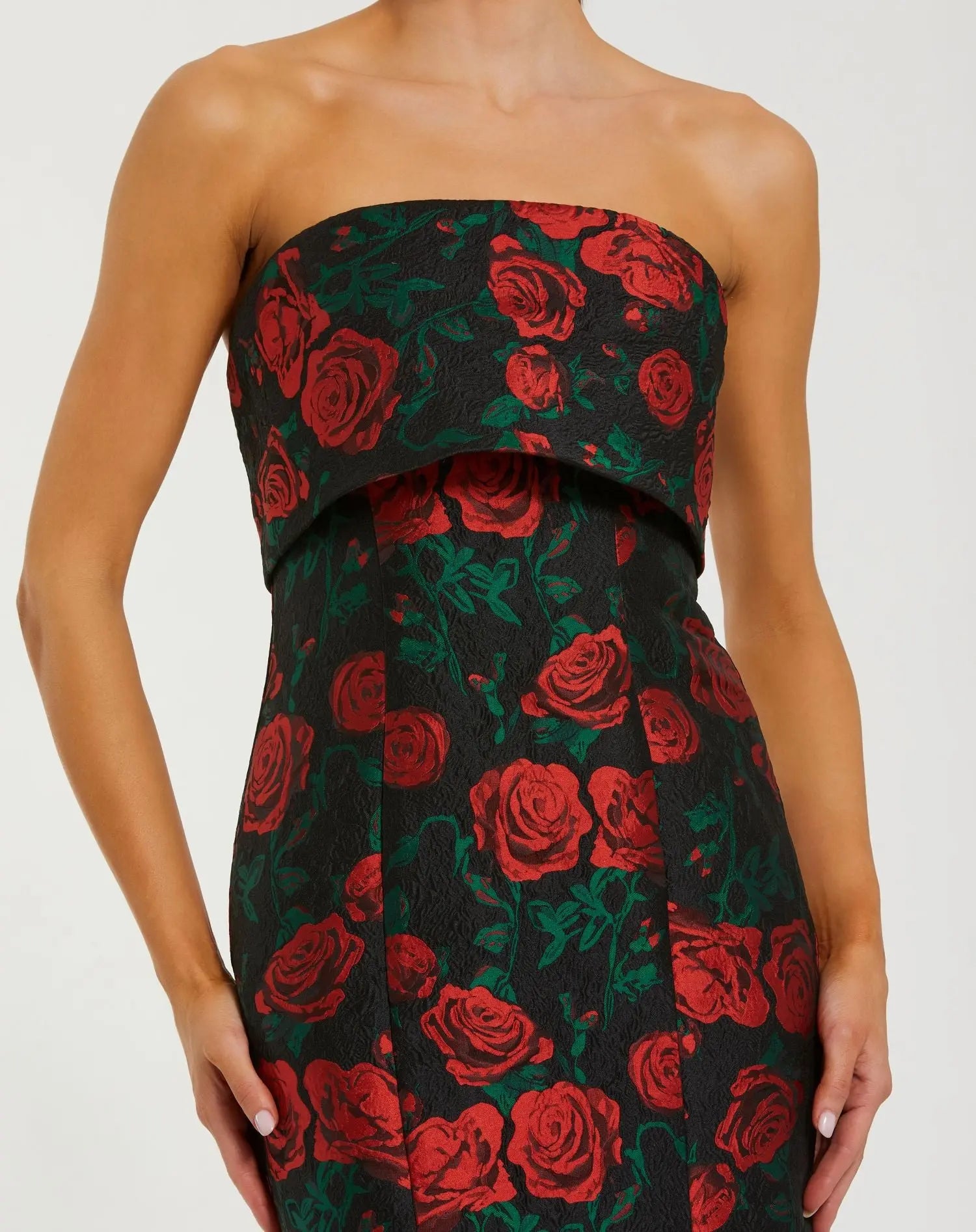 Black Strapless Floral Brocade Mermaid Gown - Image 2