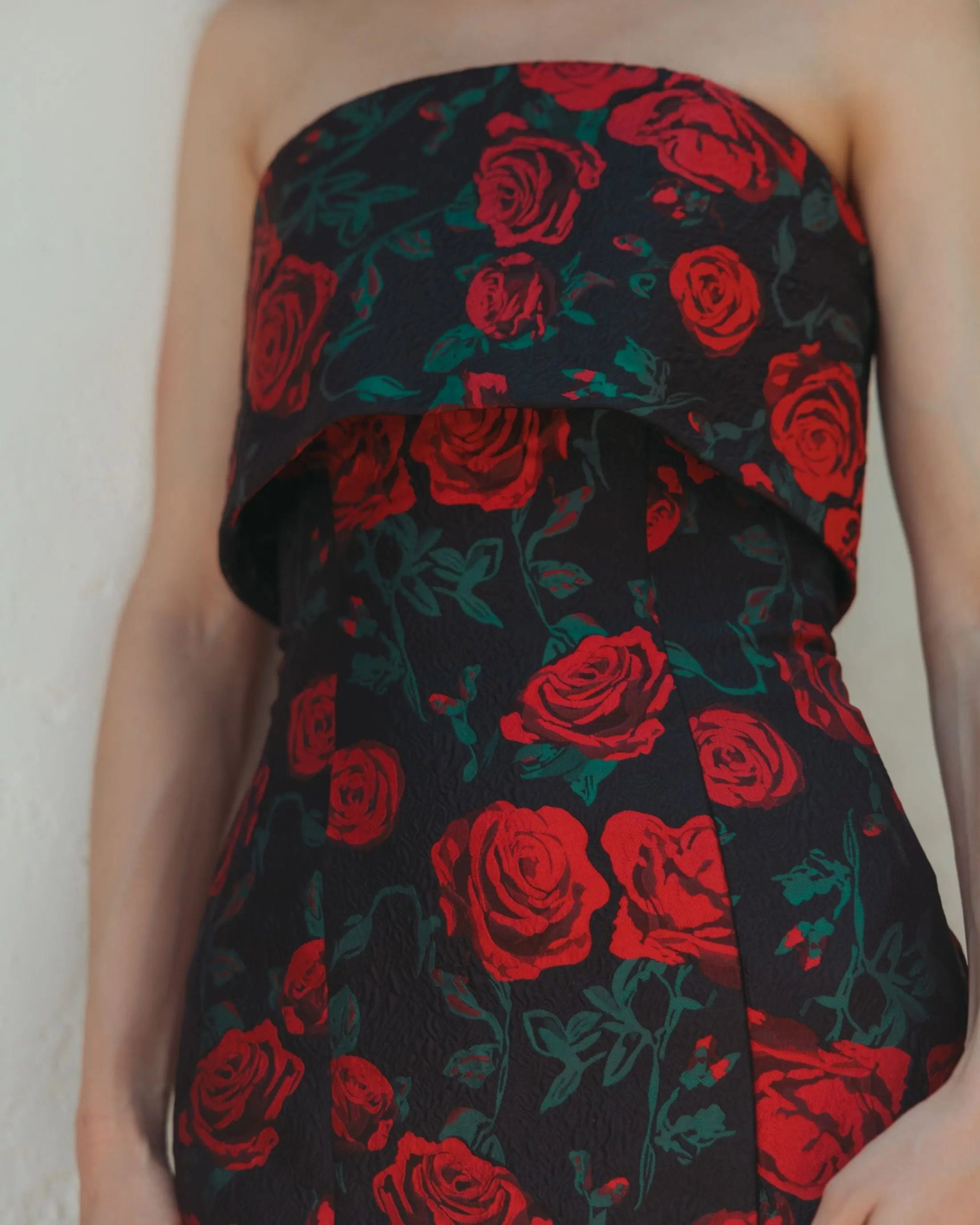 Black Strapless Floral Brocade Mermaid Gown - Image 5