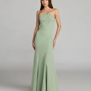 Green Strapless Embellished Crepe Mermaid Gown