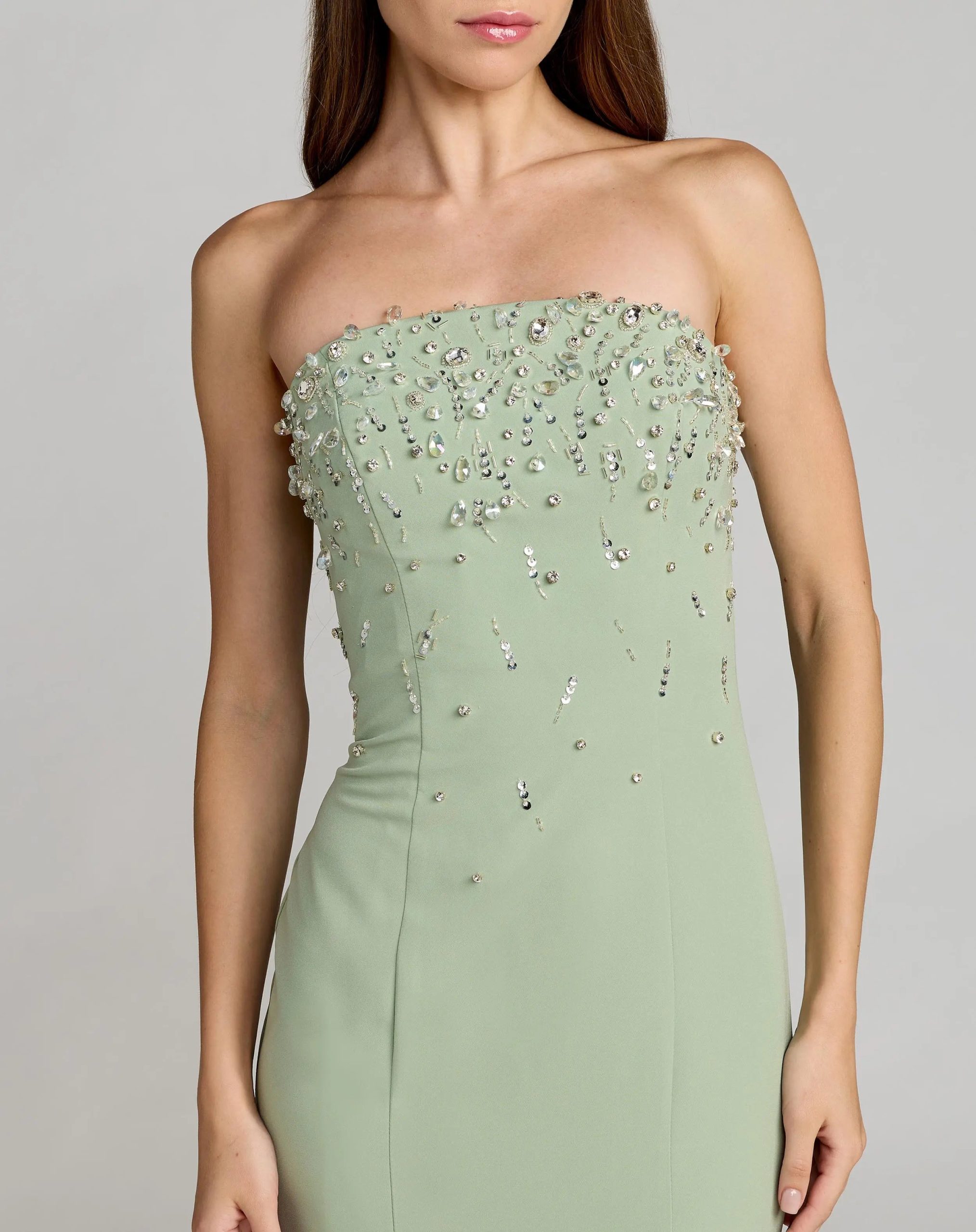 Green Strapless Embellished Crepe Mermaid Gown - Image 2