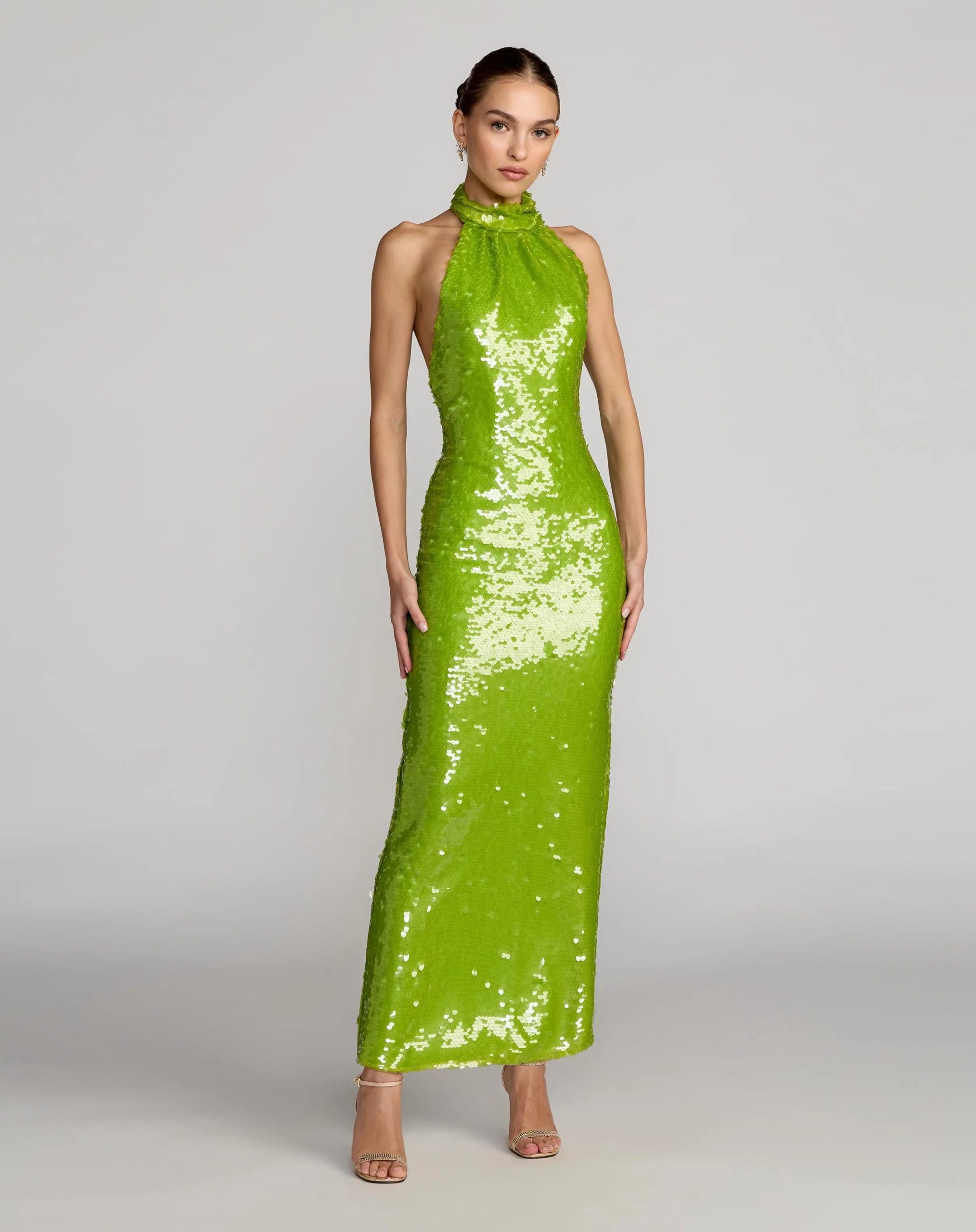Green Sequin Halter Neck Open Back Dress - Image 2