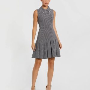 Black Sleeveless Collared Boucle Mini Dress