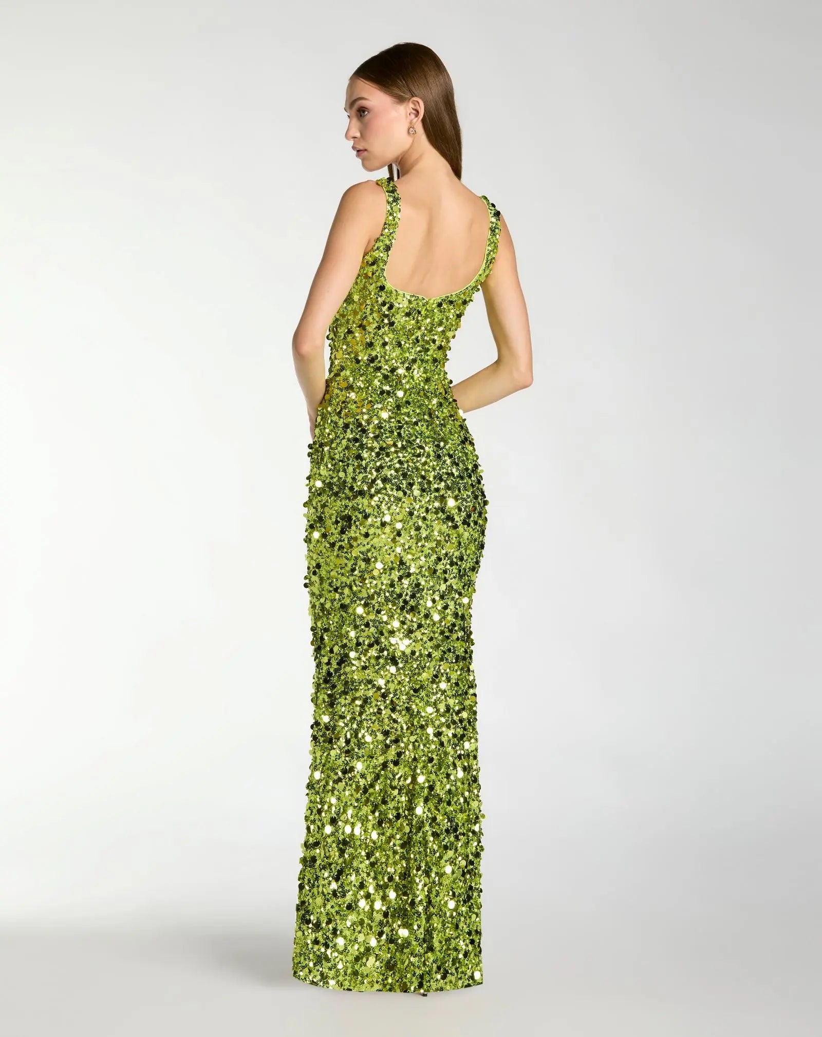 Green Sleeveless Paillette Sequin Column Gown - Image 3