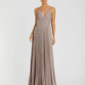 Pink Shimmer Pleated V-Neck Gown - FINAL SALE