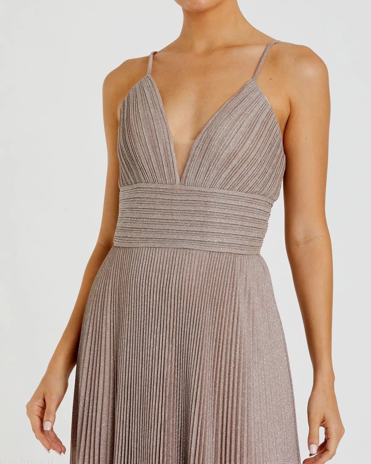 Pink Shimmer Pleated V-Neck Gown - FINAL SALE - Image 3