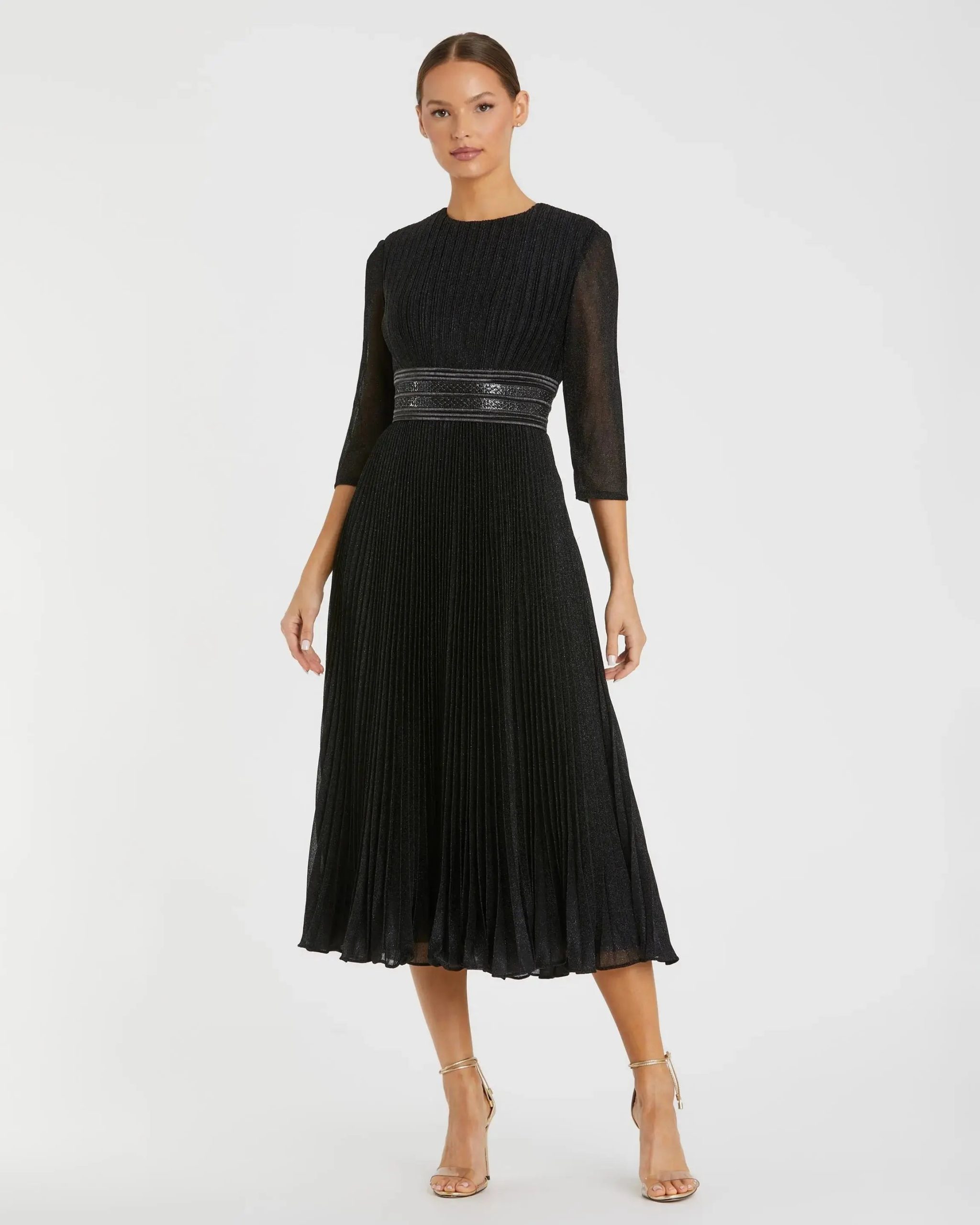 Shimmering 3/4 Sleeve A-Line Midi Dress - Image 2