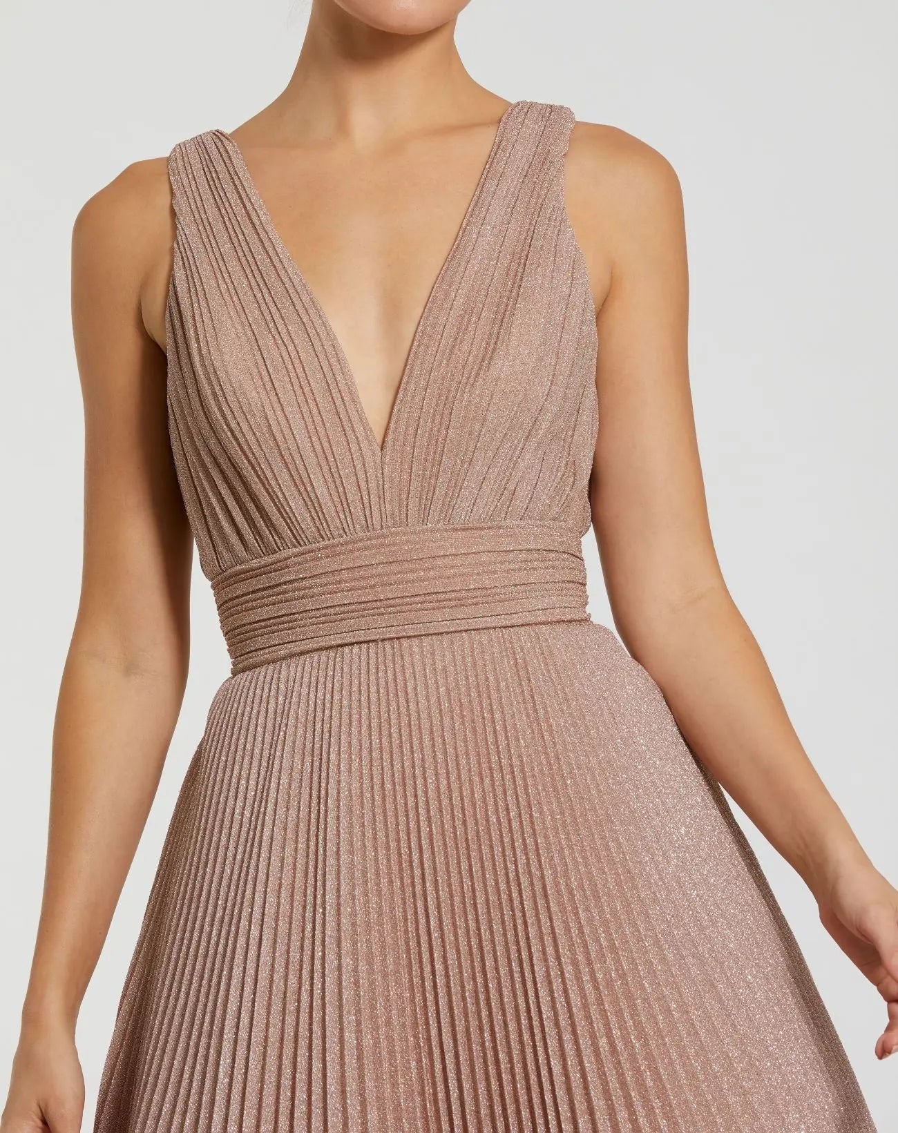 Pink Shimmering Pleated Sleeveless Gown - Image 2