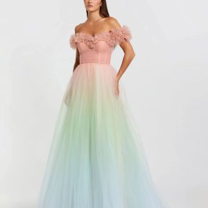 Multicolor Off The Shoulder Ombre Tulle Ballgown