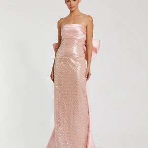Pink Strapless Embellished Gown With Back Bow Detail