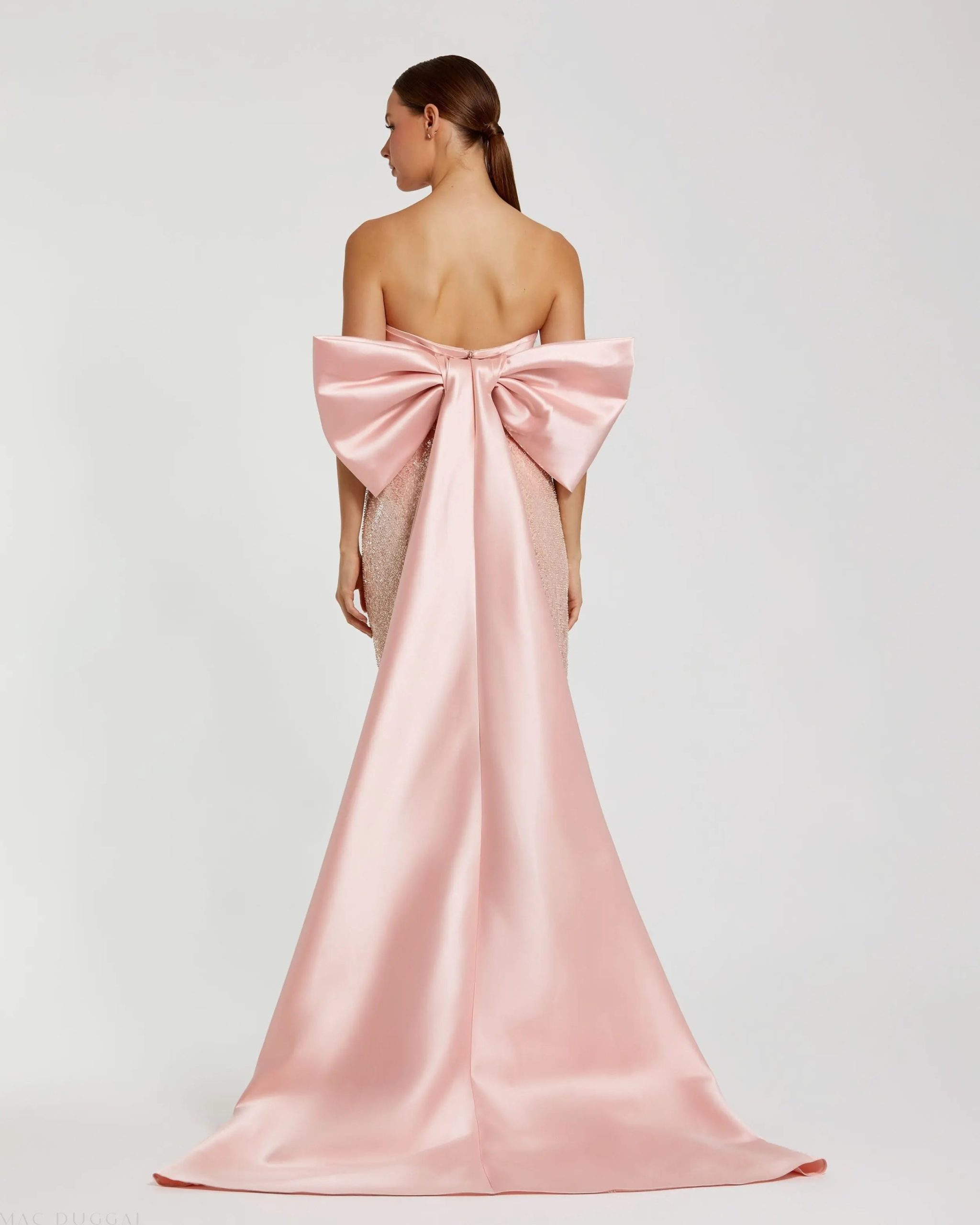 Pink Strapless Embellished Gown With Back Bow Detail - Image 3