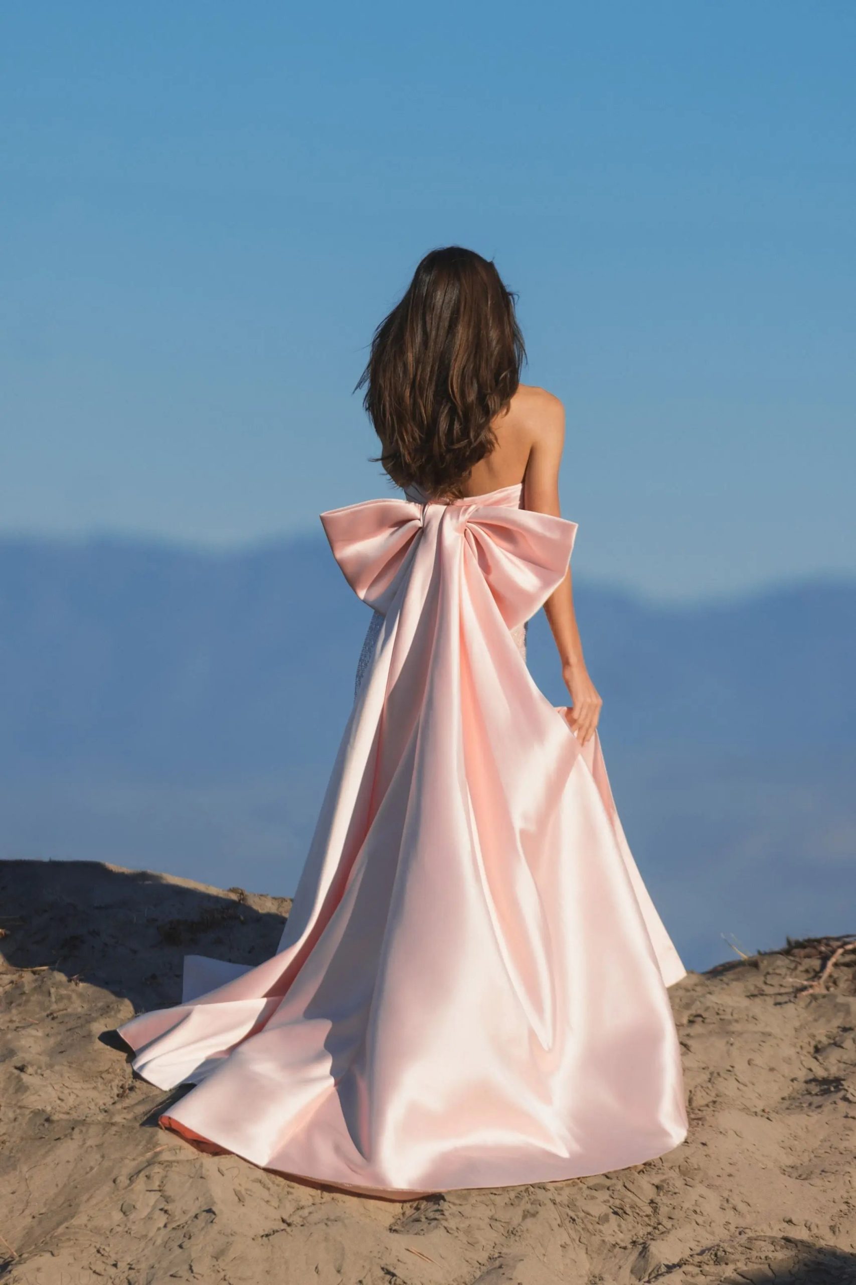Pink Strapless Embellished Gown With Back Bow Detail - Image 6
