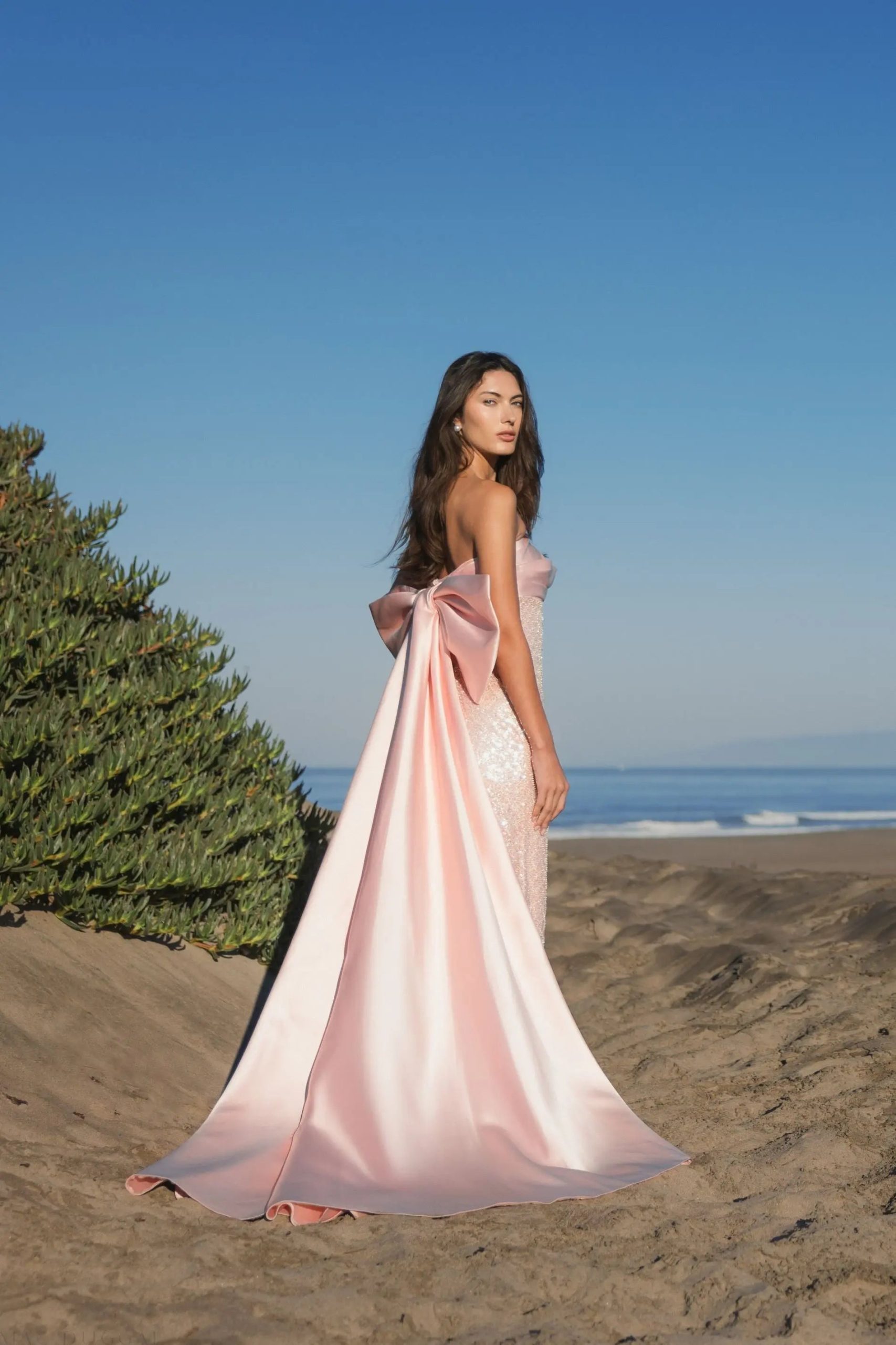 Pink Strapless Embellished Gown With Back Bow Detail - Image 4