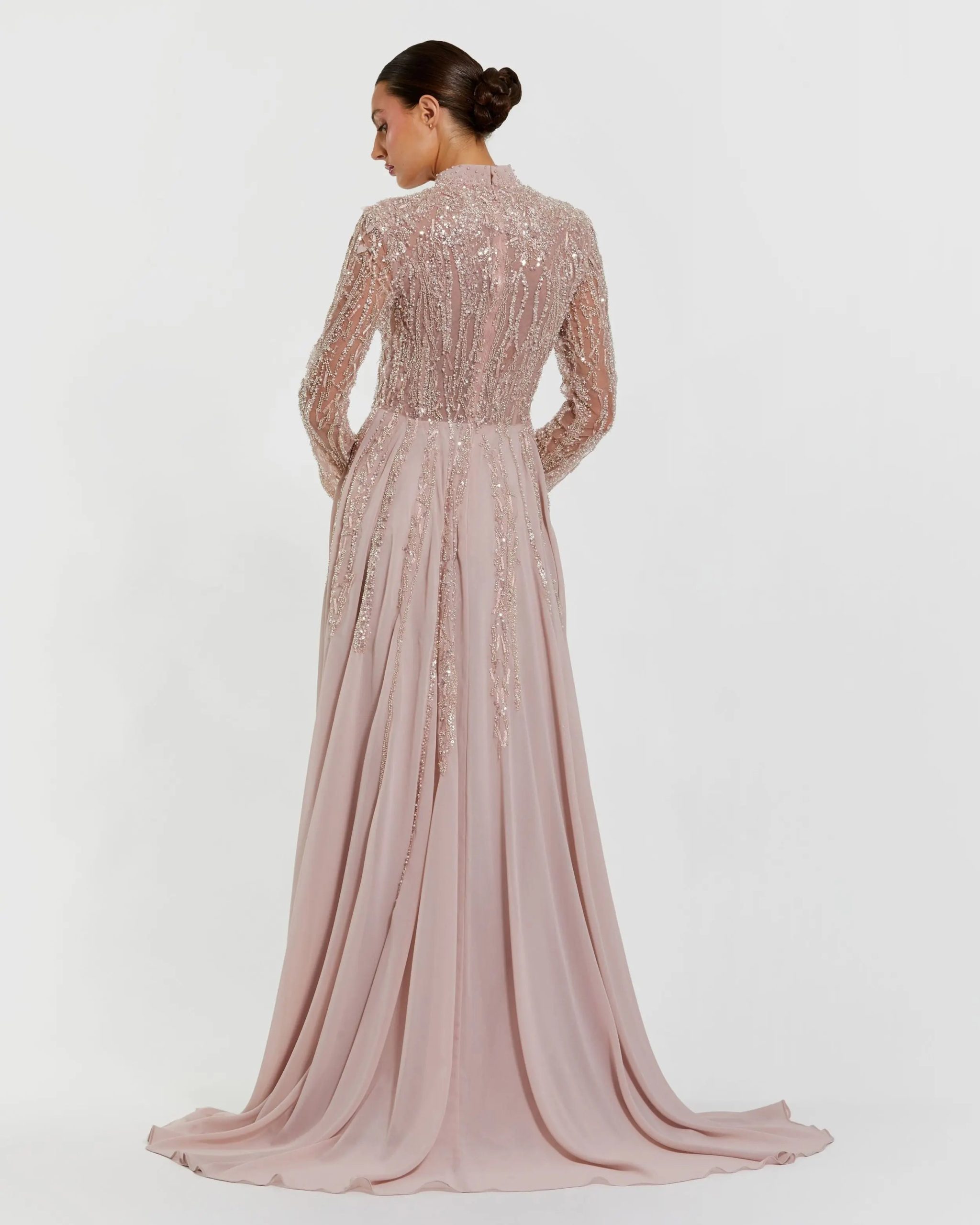 Light Purple Embellished Long Sleeve Gown with Slit - Image 3