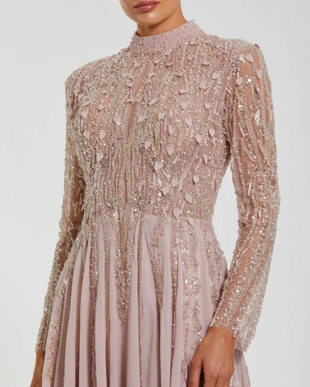 Light Purple Embellished Long Sleeve Gown with Slit - Image 2
