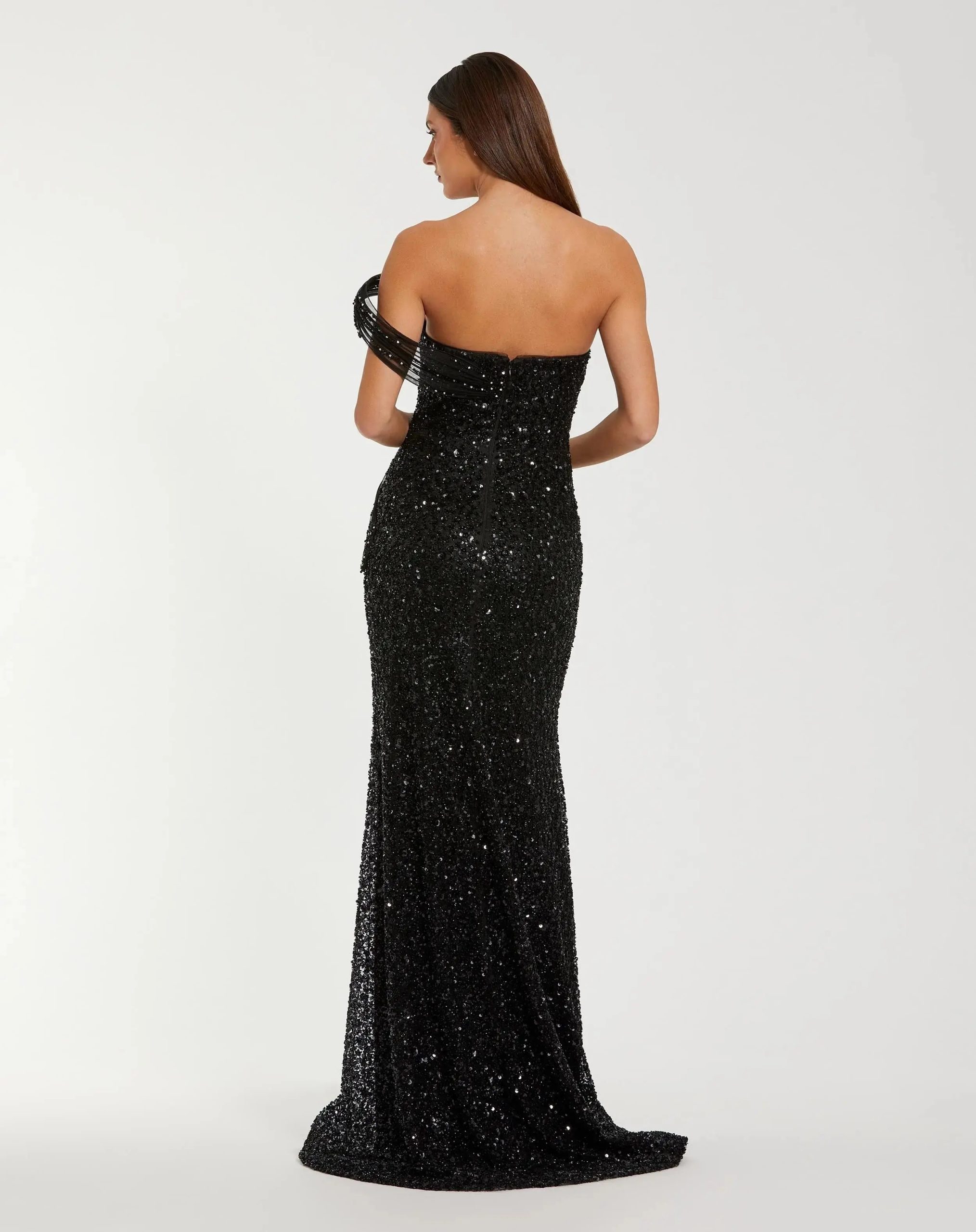 Black Embellished Strapless Gown With Sculptural Drape - Image 6