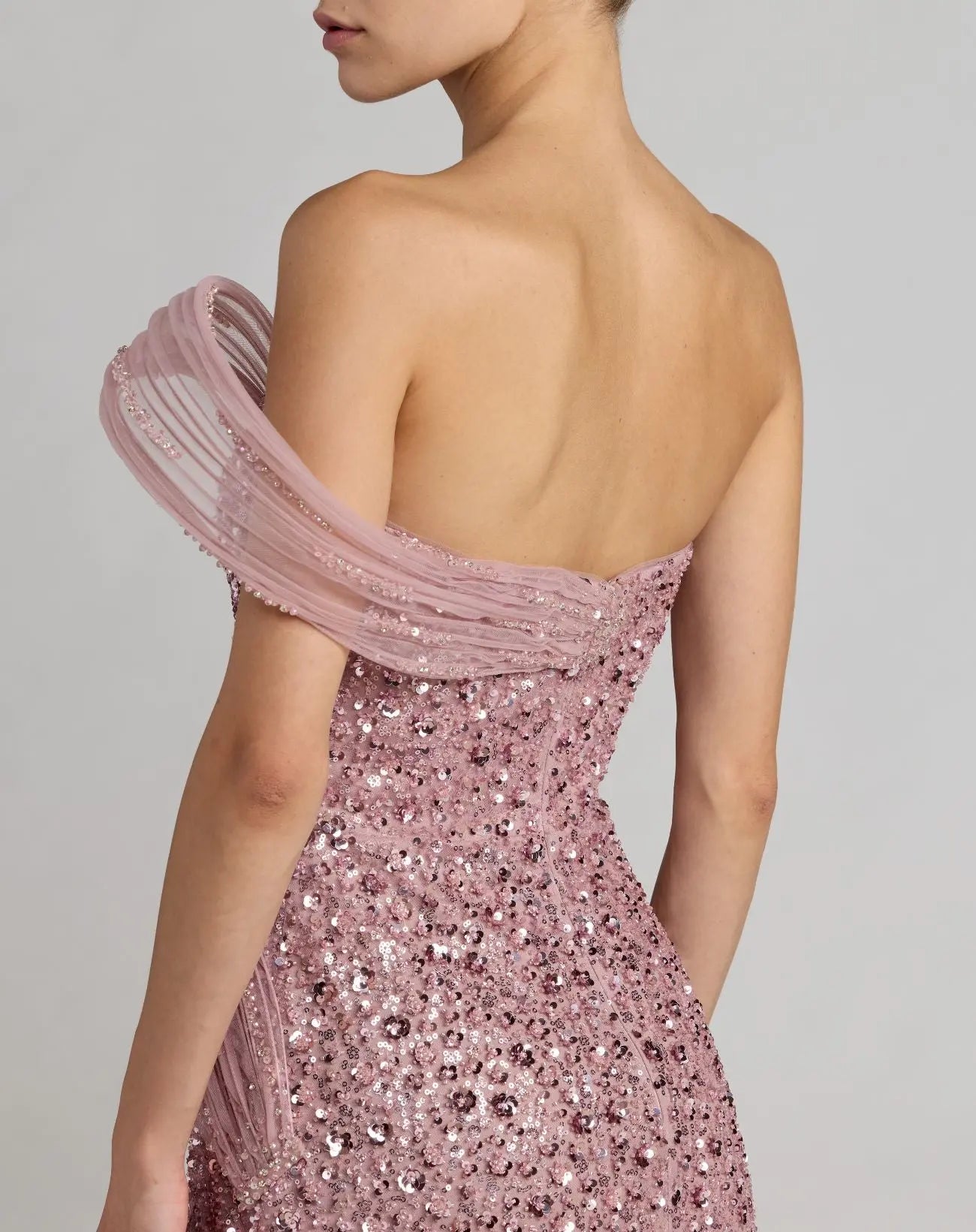 Pink Embellished Strapless Gown With Sculptural Drape - Image 6