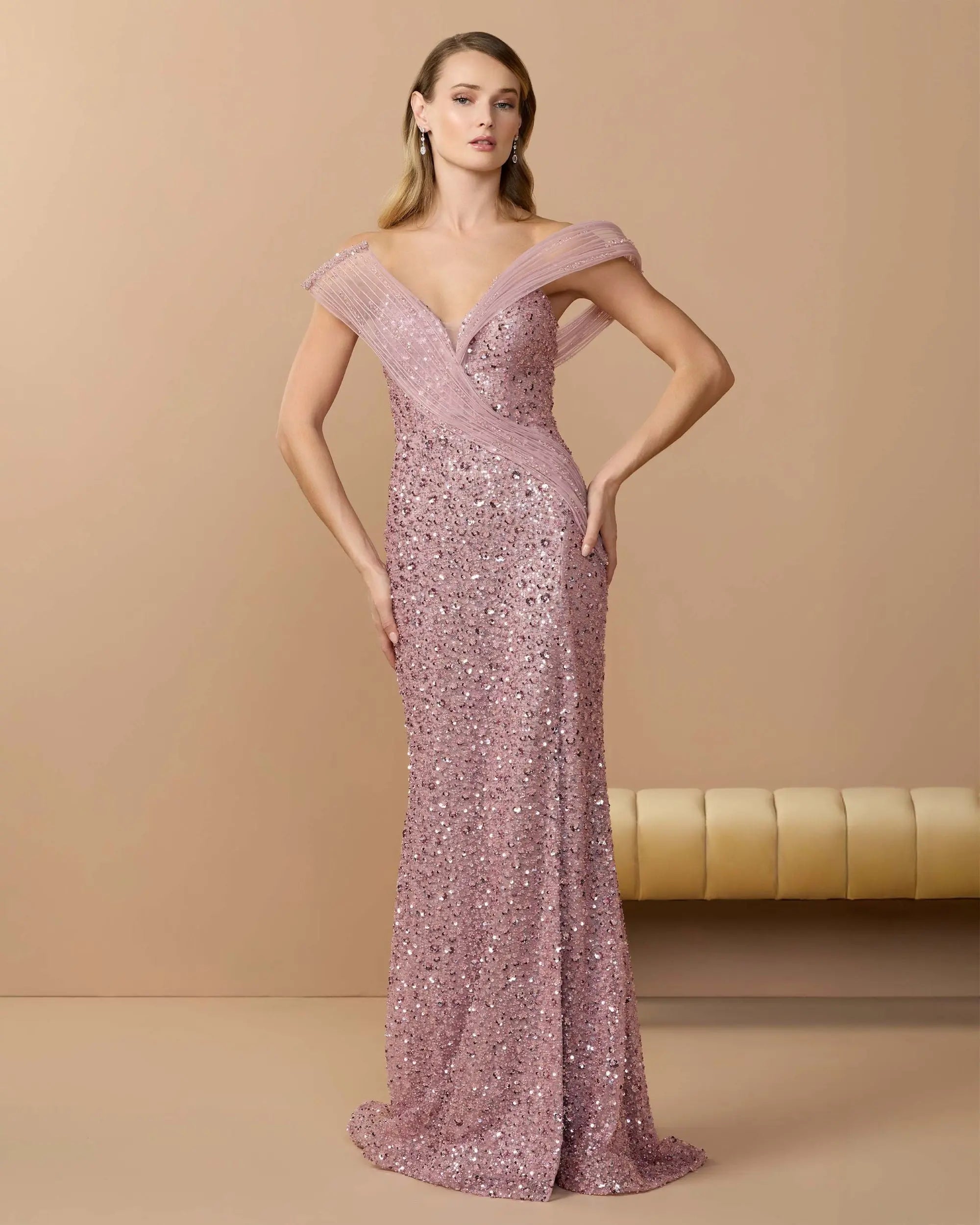 Pink Embellished Strapless Gown With Sculptural Drape - Image 3
