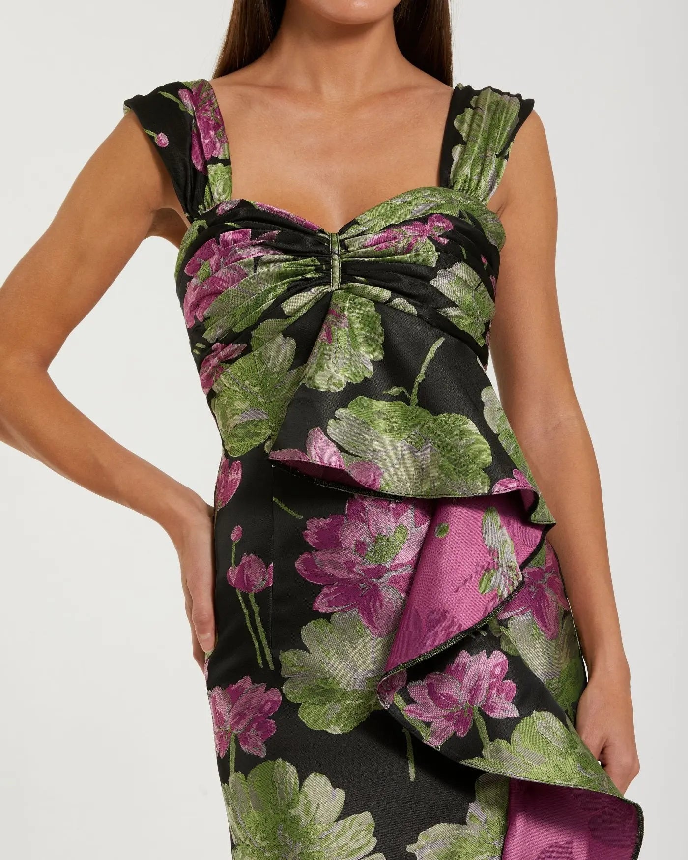 Black Sleeveless Floral Maxi Dress With Ruffle Detail - Image 2