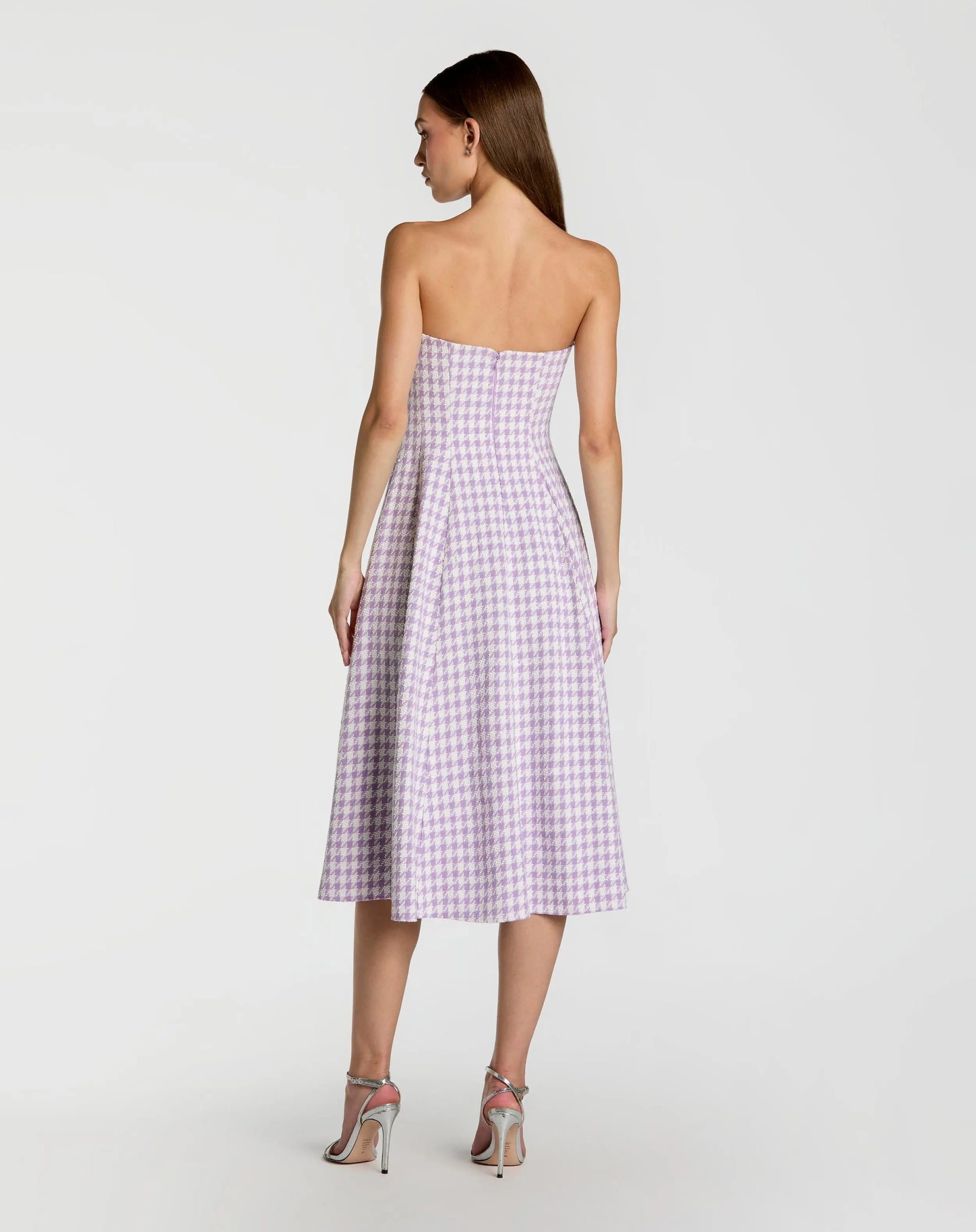 Purple Embellished Boucle Strapless Midi Dress - Image 3