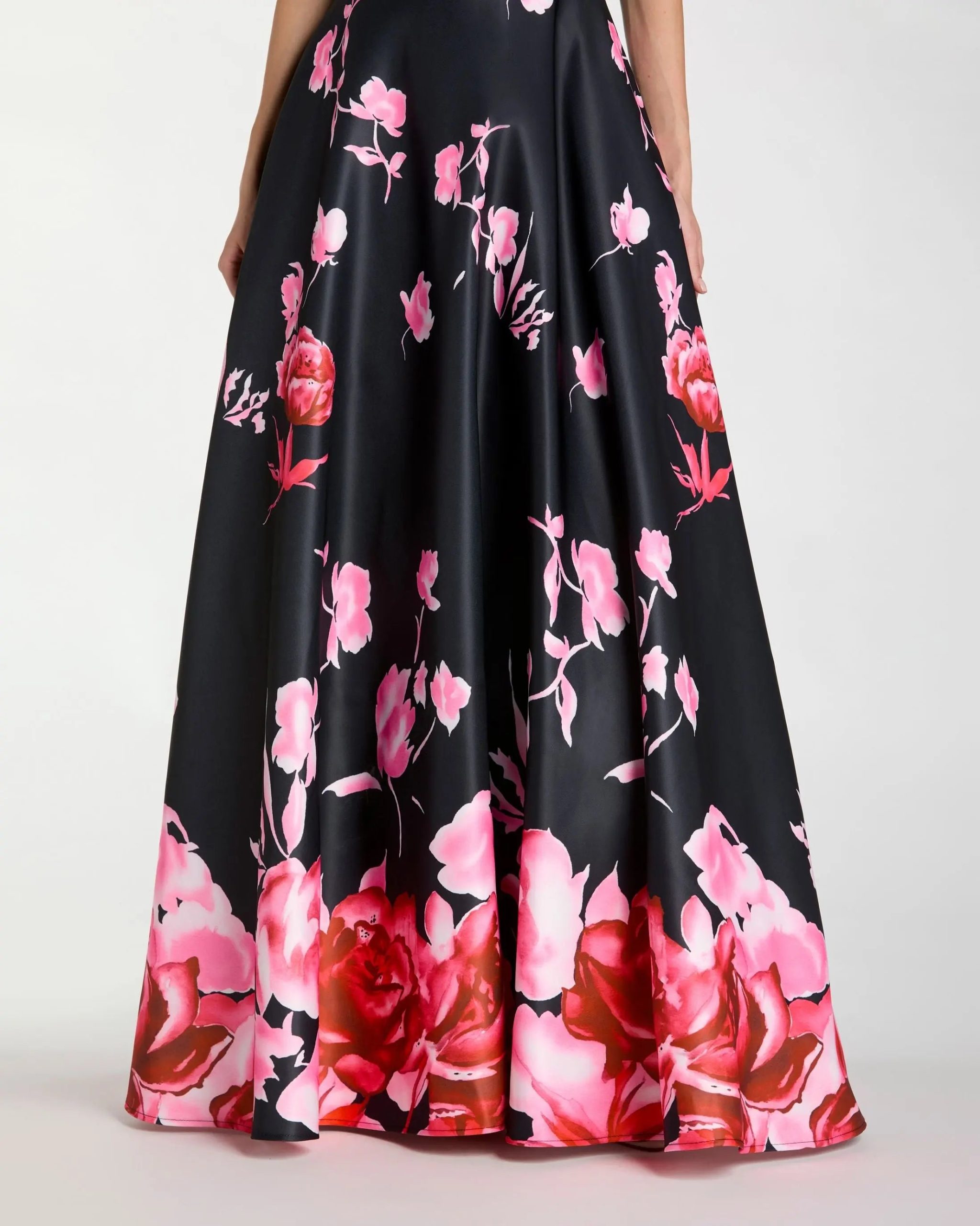 Black Square Neck Floral Print Ball Gown - Image 2