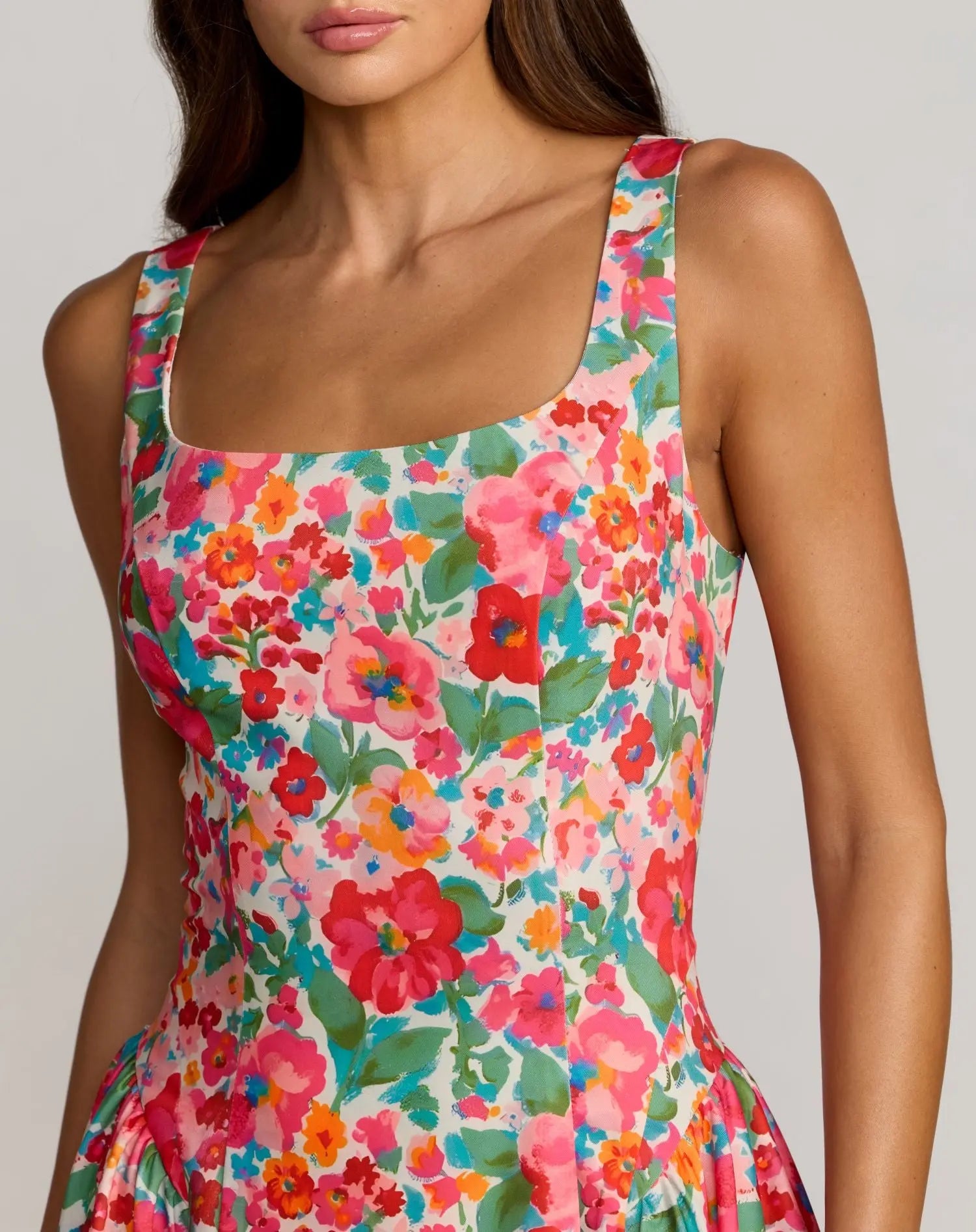 Multicolor Sleeveless Floral A-Line Midi Dress - Image 2