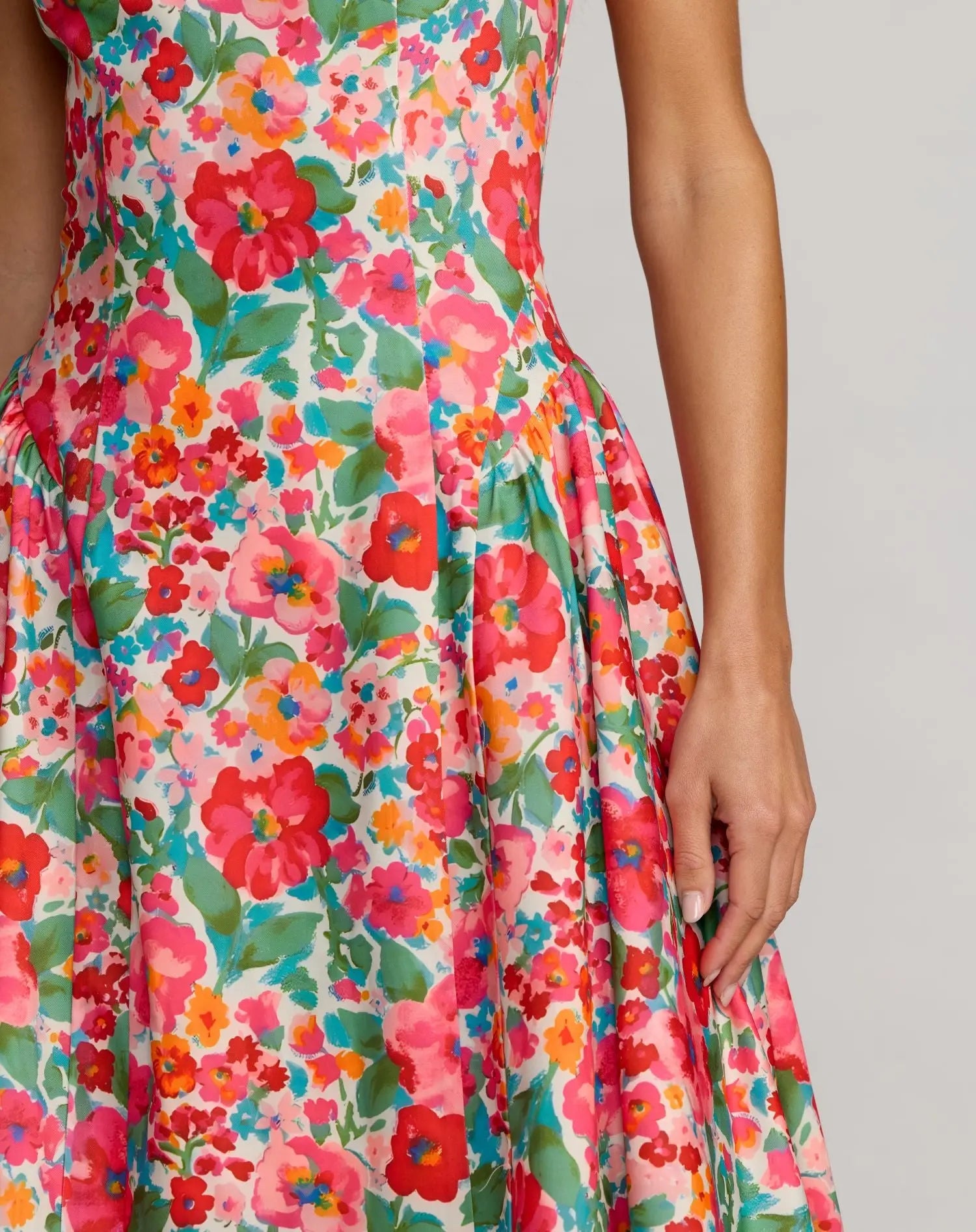 Multicolor Sleeveless Floral A-Line Midi Dress - Image 3