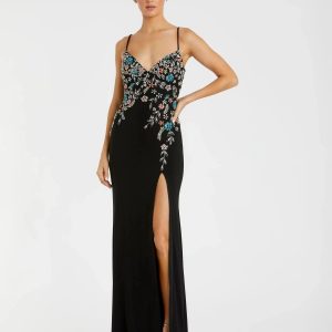 Black Multi Color Beaded Floral Cami Gown - FINAL SALE