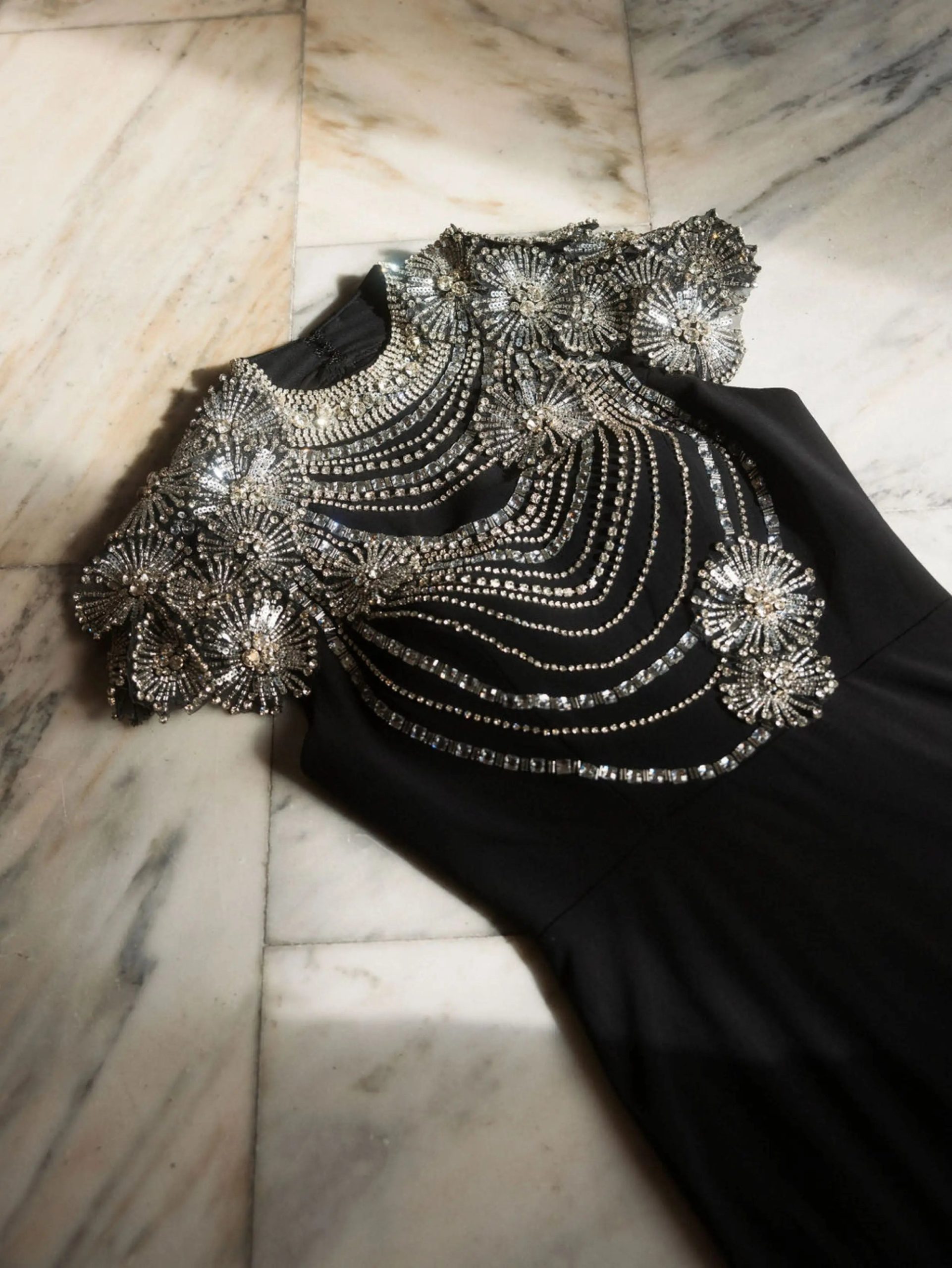 Black High Neck Embellished Column Gown - Image 6