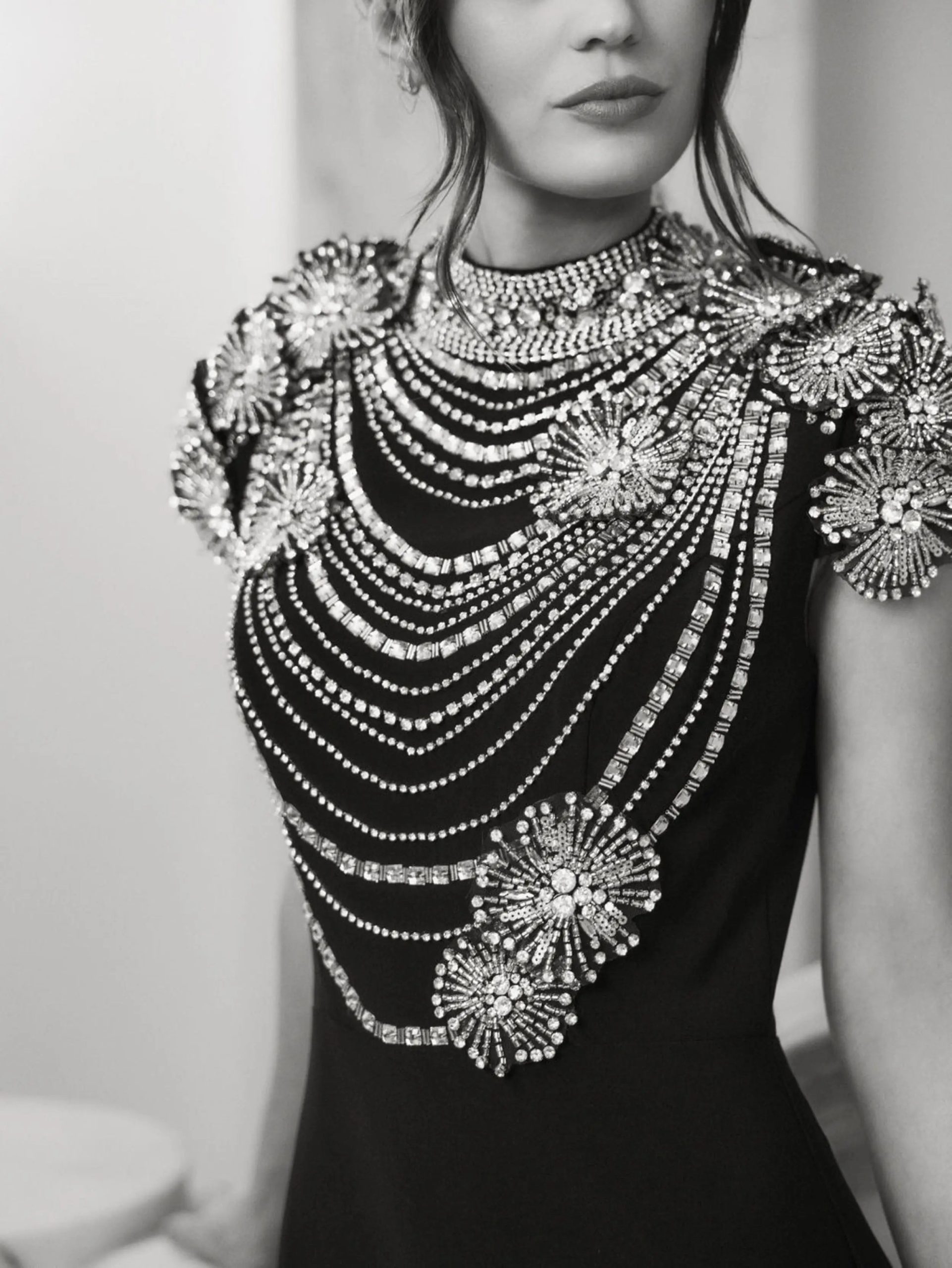 Black High Neck Embellished Column Gown - Image 5