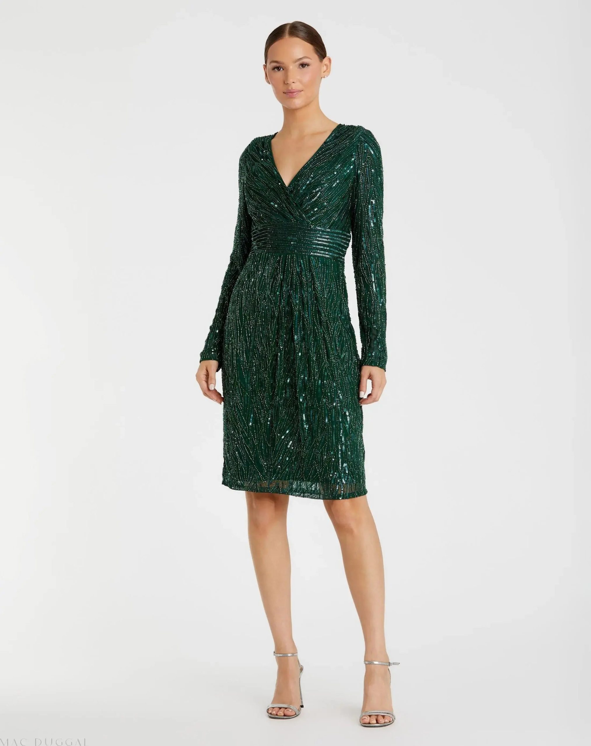 Long Sleeve Embellished Sequin Cocktail Dress - Image 2