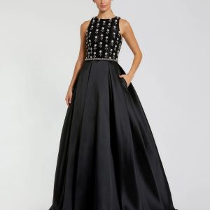 Black High Neck Sleeveless Beaded Ball Gown
