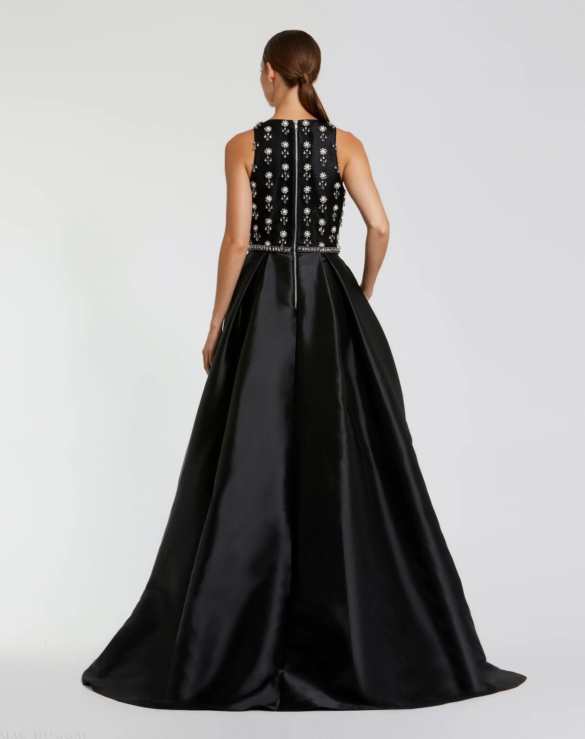 Black High Neck Sleeveless Beaded Ball Gown - Image 3