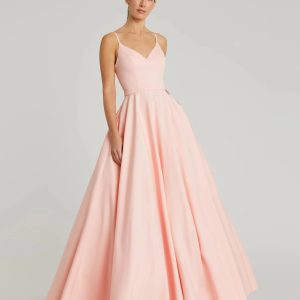 Pink Classic A-Line V-Neck Ball Gown