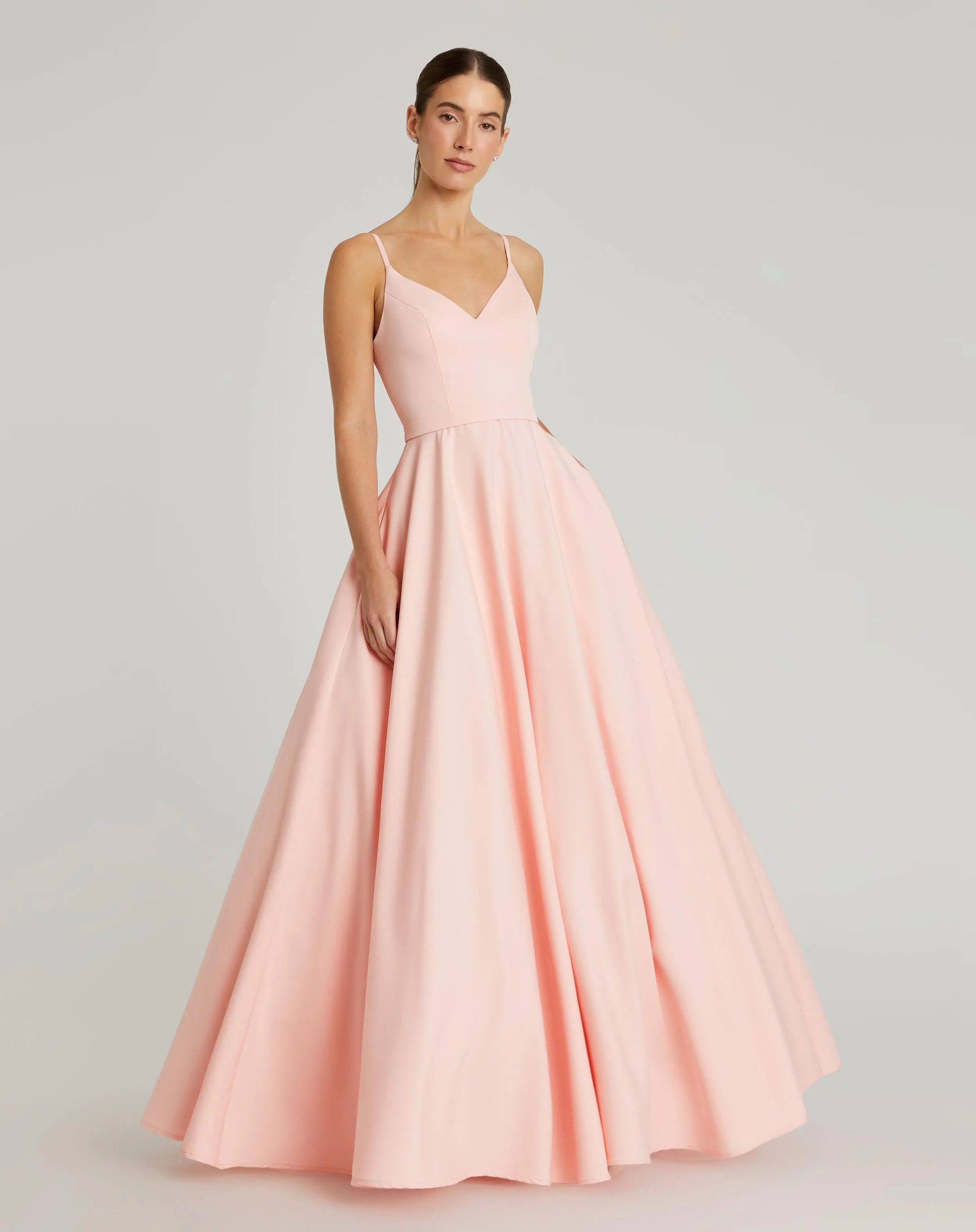 Pink Classic A-Line V-Neck Ball Gown