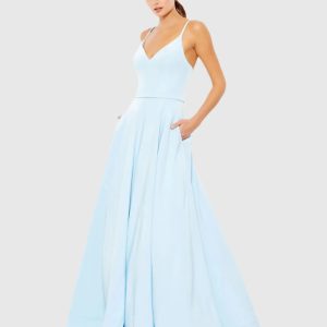 Light Blue Classic A-Line V-Neck Ball Gown