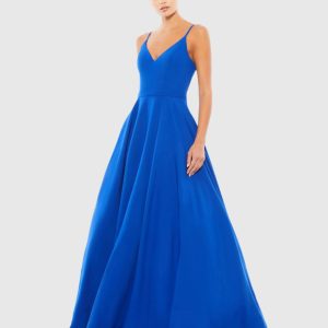 Blue Classic A-Line V-Neck Ball Gown