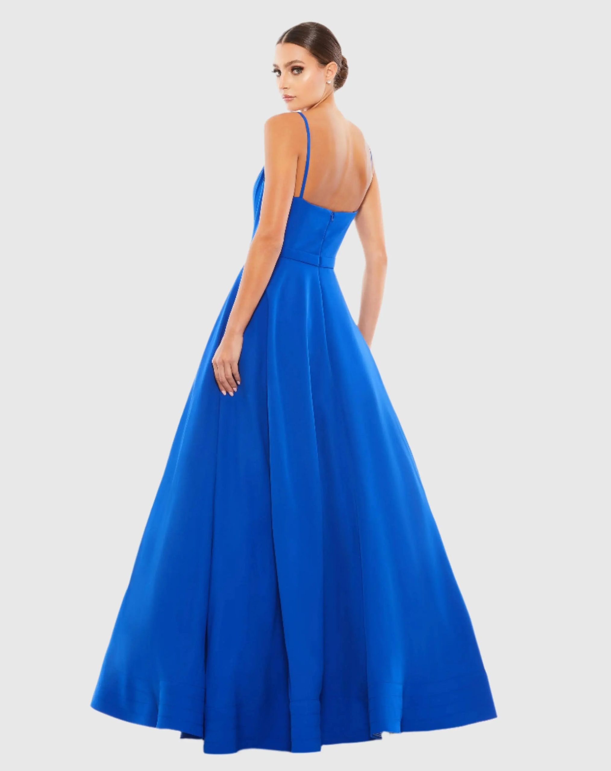 Blue Classic A-Line V-Neck Ball Gown - Image 3