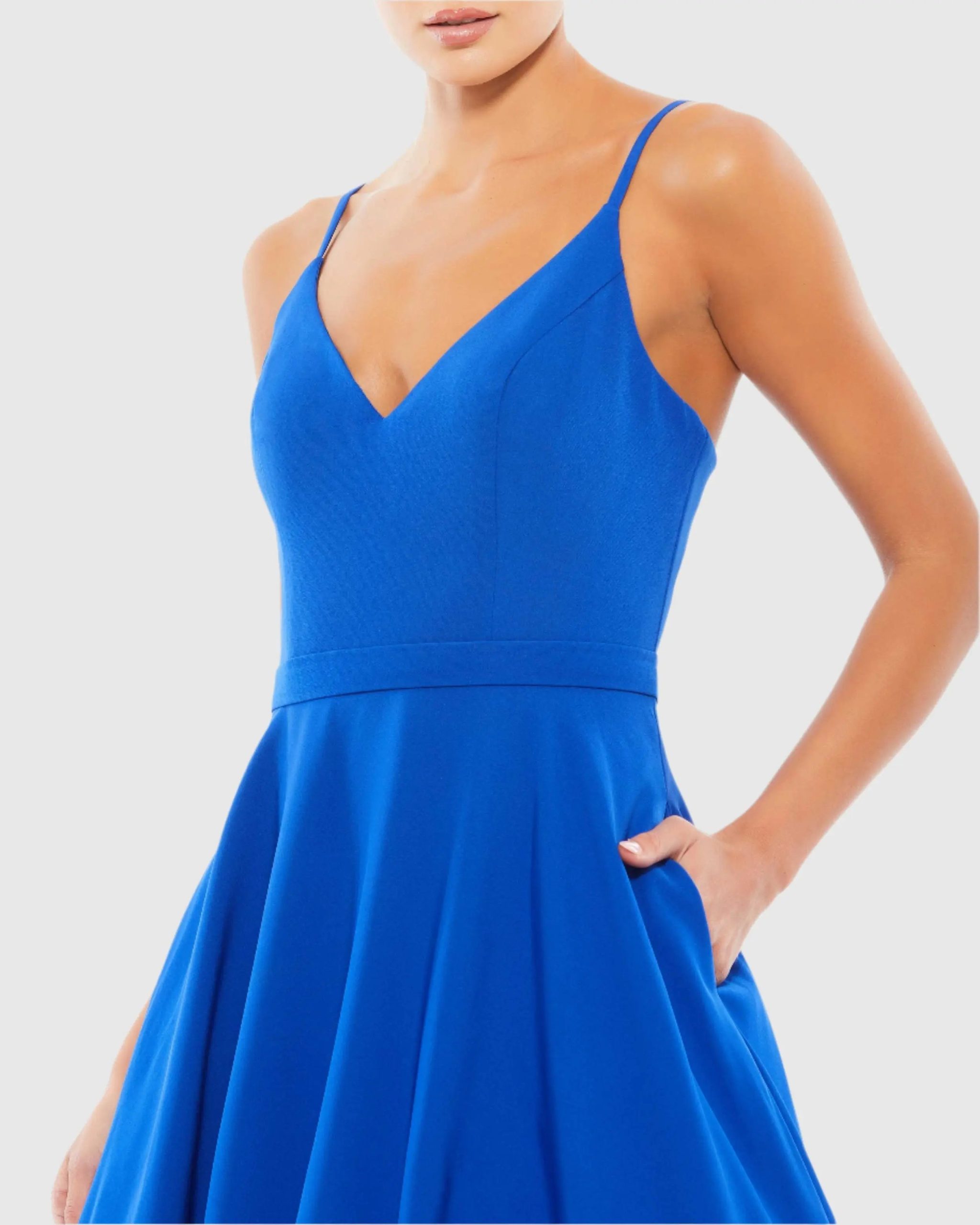 Blue Classic A-Line V-Neck Ball Gown - Image 2