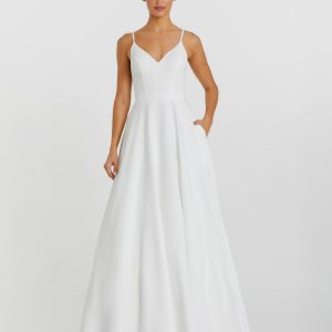 White Classic A-Line V-Neck Ball Gown