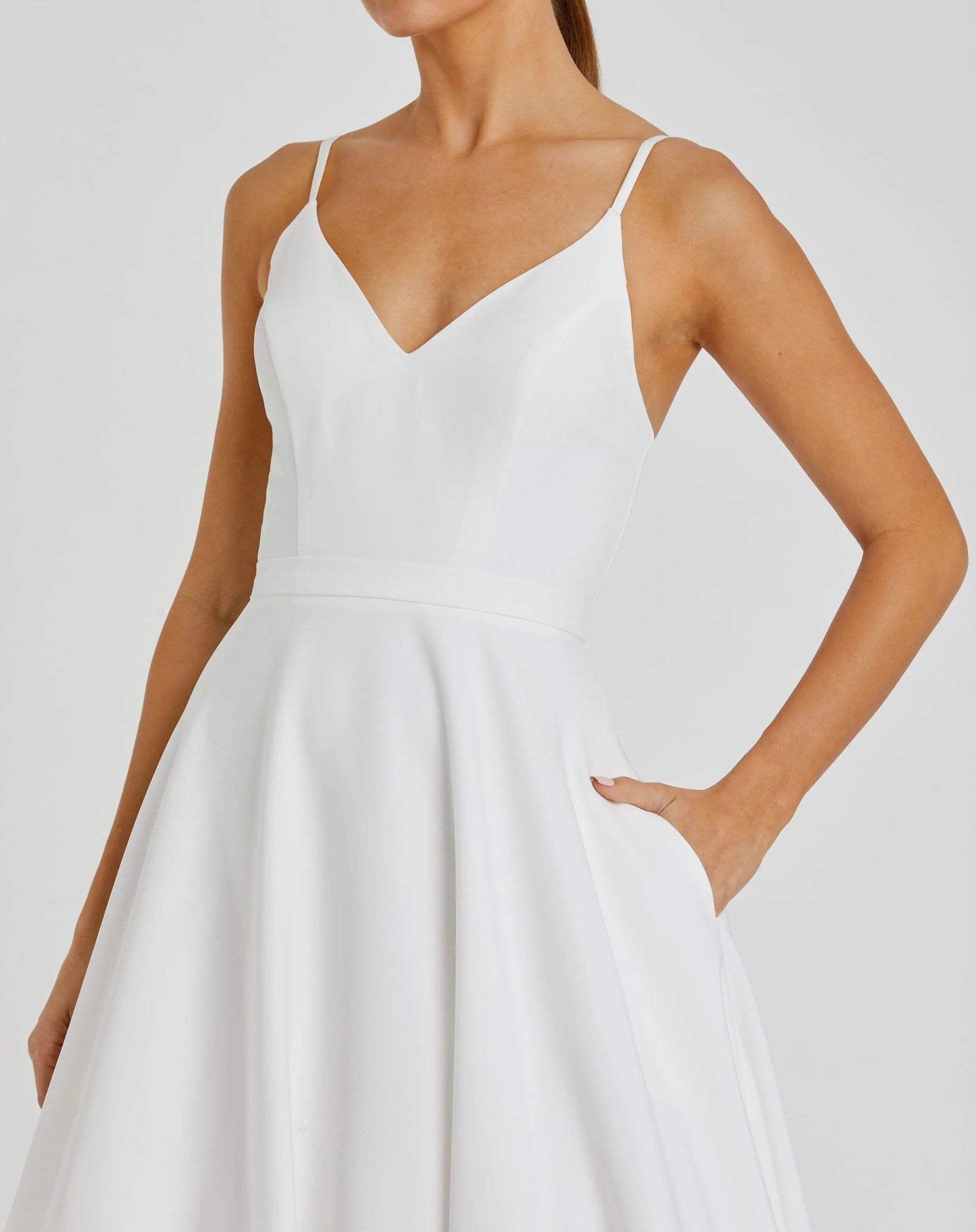 White Classic A-Line V-Neck Ball Gown - Image 2