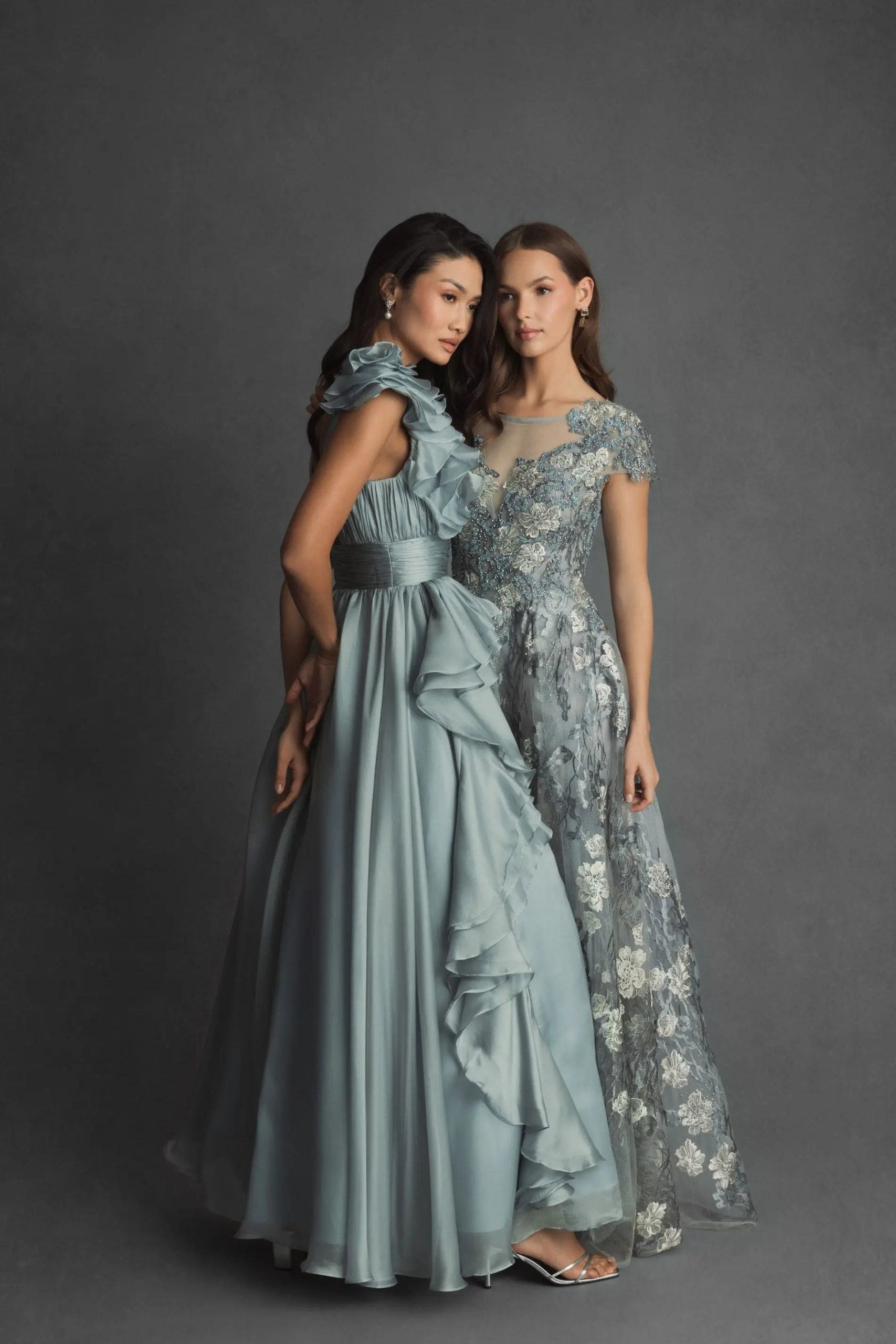 Green Floral Embroidered Short Cap Evening Gown - FINAL SALE - Image 4
