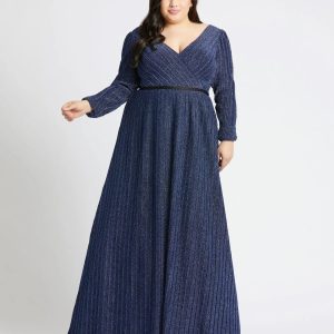 Navy Shimmering V-Neck Evening Gown (Plus)