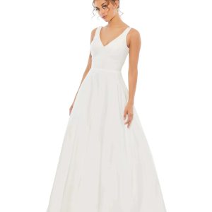 White Classic Sleeveless A-Line Gown with Pockets