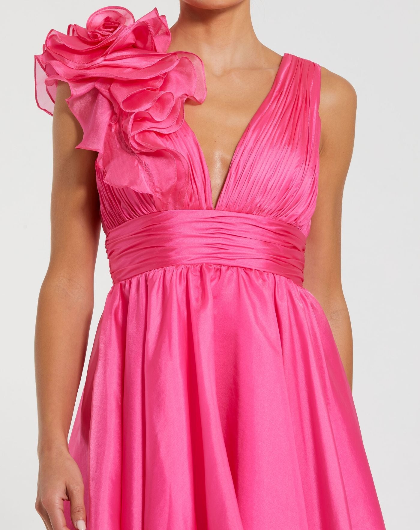 Pink Ruffle V Neck Fit & Flare Mini Dress - Image 3