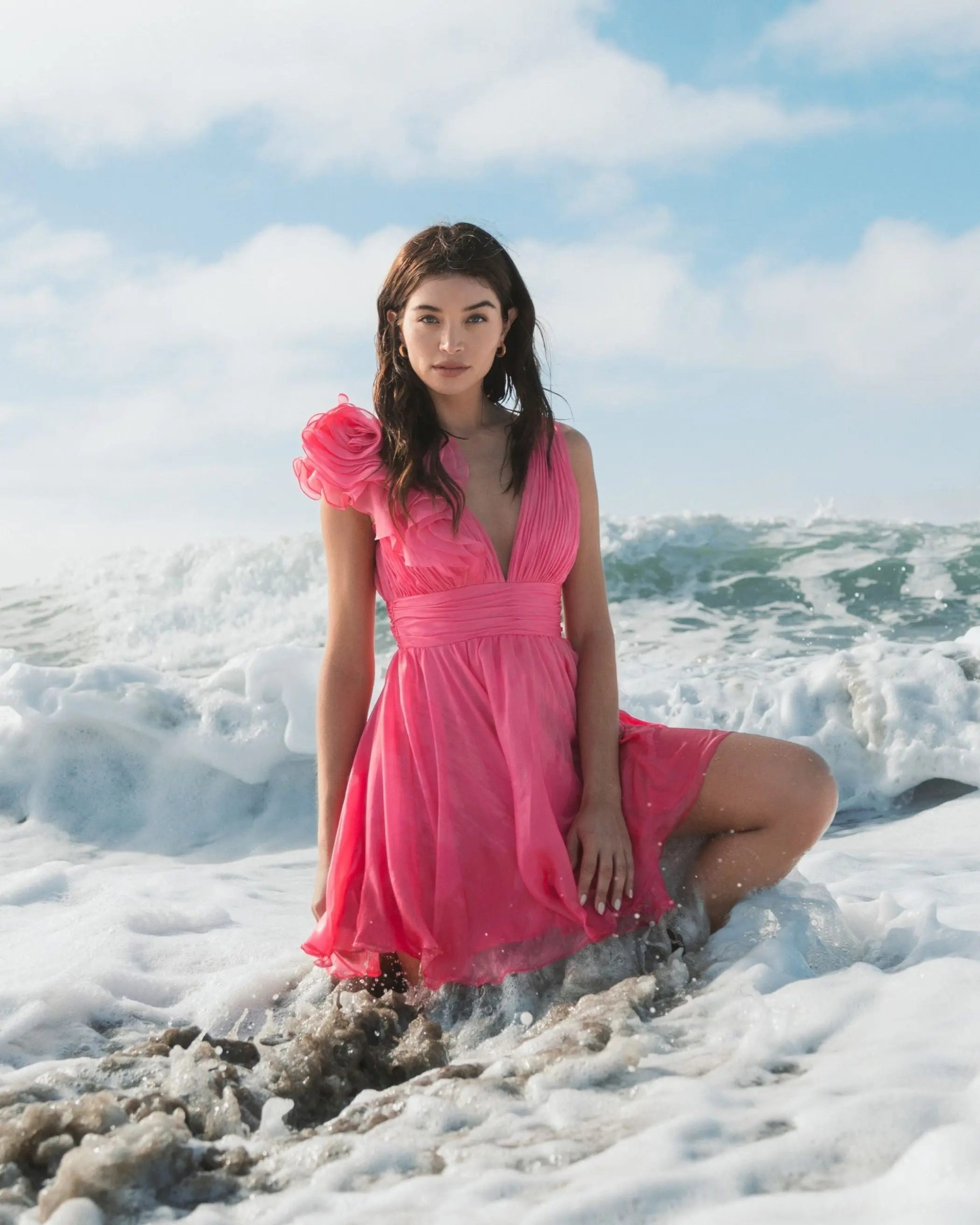 Pink Ruffle V Neck Fit & Flare Mini Dress - Image 6