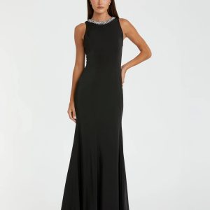 Black Embellished Neck Trumpet Gown