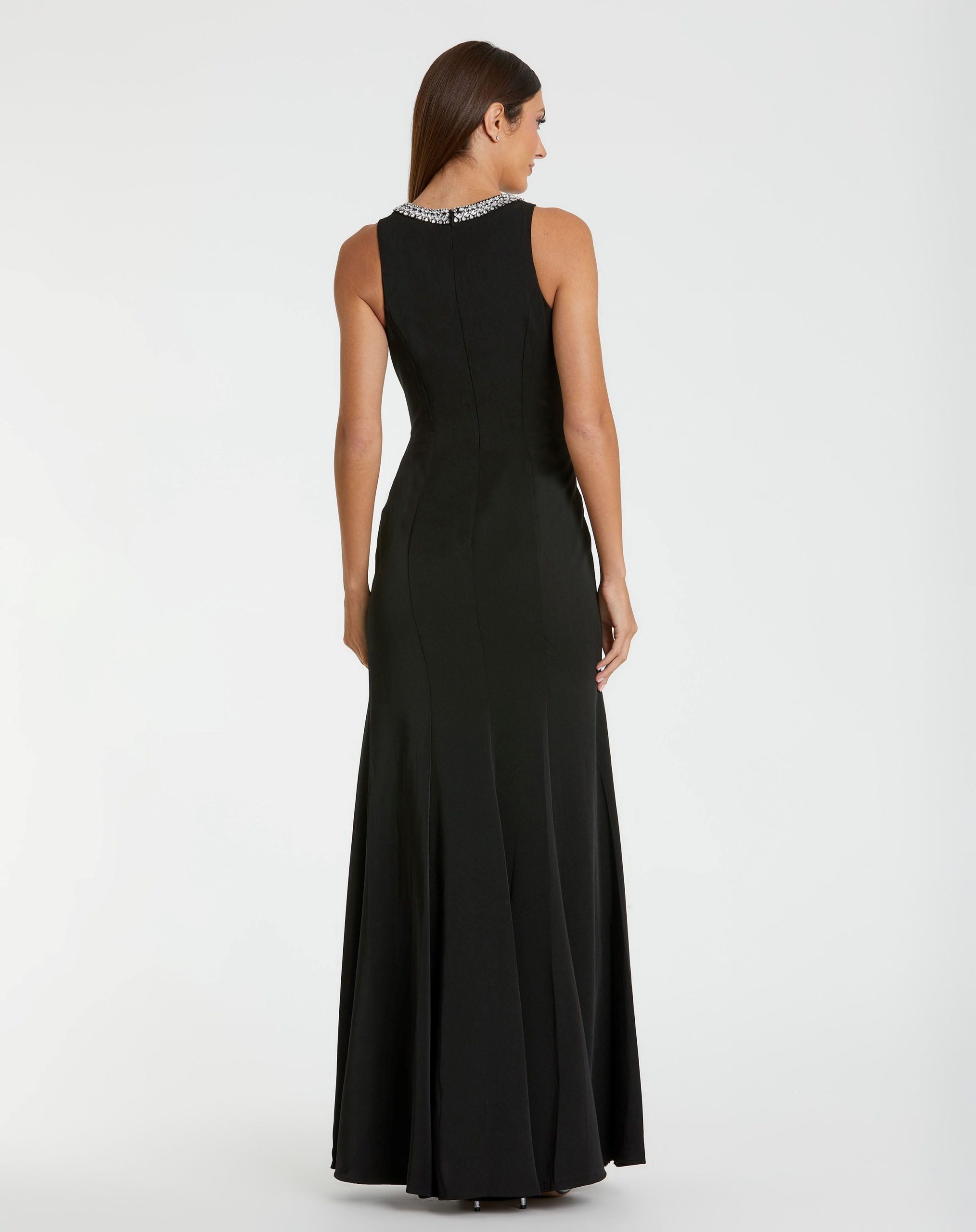 Black Embellished Neck Trumpet Gown - Image 3